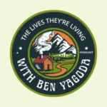 a logo with a house and mountains album art for The Lives They're Living with Ben Yagoda